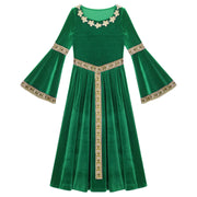 Girls Medieval Renaissance Velvet Dress Princess Queen Cosplay Costume Party Dress