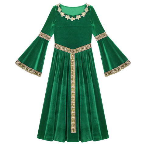 Girls Medieval Renaissance Velvet Dress Princess Queen Cosplay Costume Party Dress