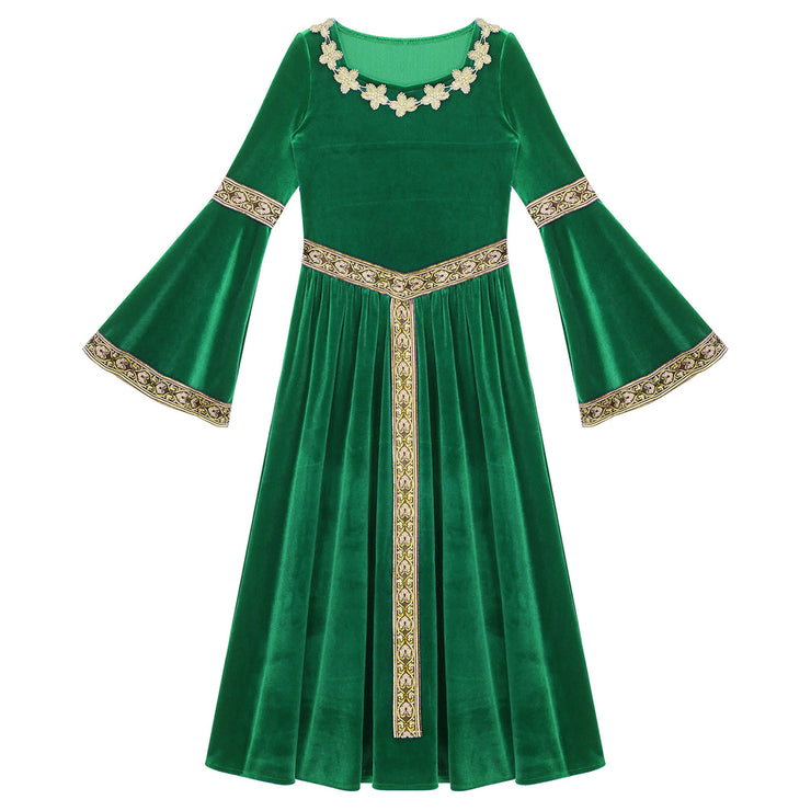 Girls Medieval Renaissance Velvet Dress Princess Queen Cosplay Costume Party Dress