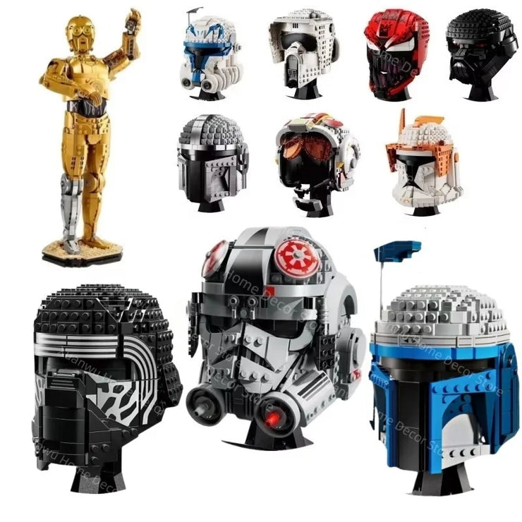 Star Wars Fighter Pilot Helmet Building Blocks Desk Decoration AT Jangos Kylos Fetts Rens C-3PO
