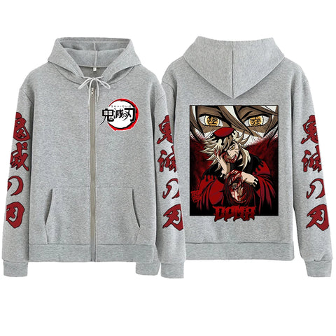 Anime Demon Slayer Doma Zipper Hoodie Harajuku Hip Hop Pullover Tops Sweatshirt Gift