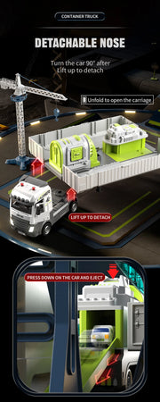 Space Railway Container Truck Diecast Set – Alloy Inertia Vehicles with Sound and Light for Kids