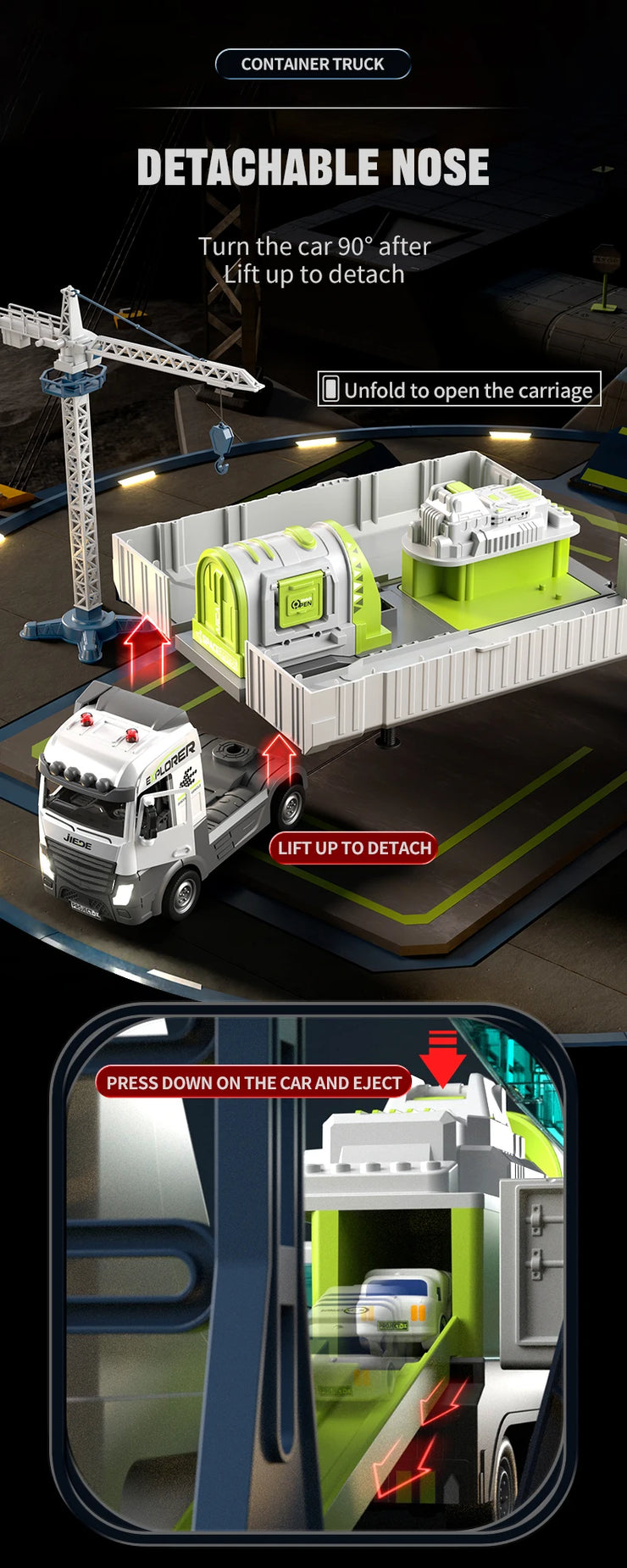 Space Railway Container Truck Diecast Set – Alloy Inertia Vehicles with Sound and Light for Kids