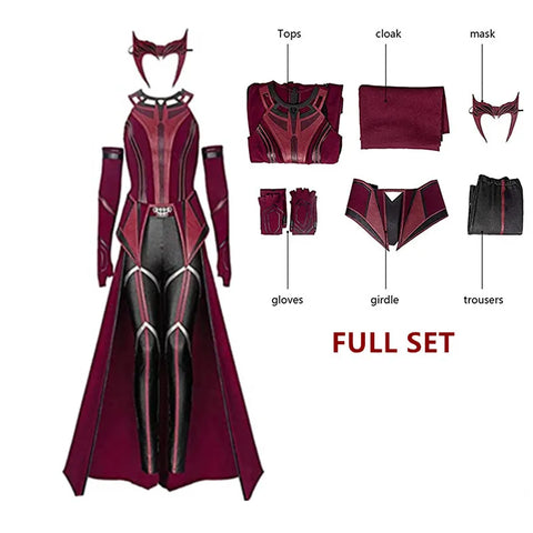P-Jsmen Female Wanda Maximoff Cosplay Costume Scarlet Witch Headwear Cloak and Pants Full Set Outfit