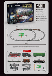 Retro Steam Train Track Set – Electric Locomotive with Smoke, Lights, Sound, Cargo Cars & Tracks for Kids
