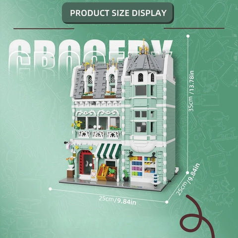 1456/1950/2225 pcs European Market Street Café Villa Store House MINI Bricks Building Blocks City Street View Scene Model