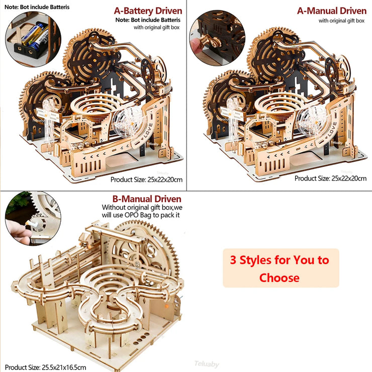 3D Wooden Marble Run Set – DIY Assembly Mechanical Model Kit