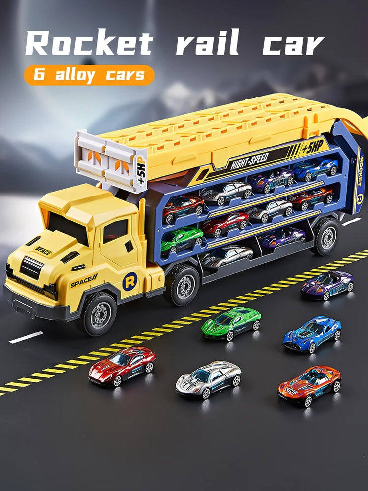 3D Rail Flying Car Set – Inertial Power Puzzle Track with Transforming Alloy Vehicles