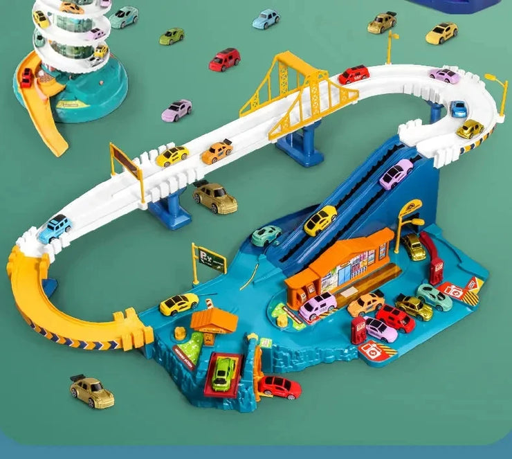 Dinosaur Adventure Electric Track Set – Interactive Racing Puzzle Toy with Mountain and Train for Kids