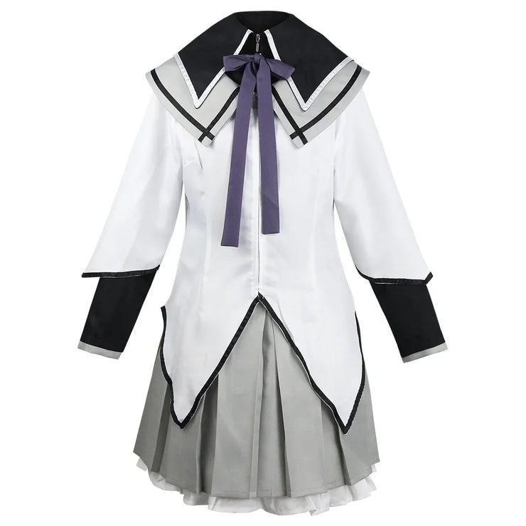 Akemi Homura Cosplay Costume – Puella Magi Madoka Magica Combat Dress with Bow, Wig, and Uniform for Halloween or Party Events