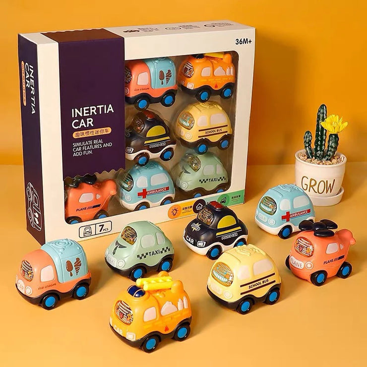 Mini Inertia Fire Engine Vehicle Set – Montessori Crash-Resistant Pull Cars for Ages 0–3