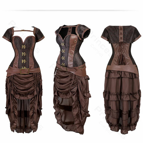 Steampunk Pirate Costume for Women – Cagalli Yulia cosplay Leather Corset Top with Drawstring Skirt Plus Size