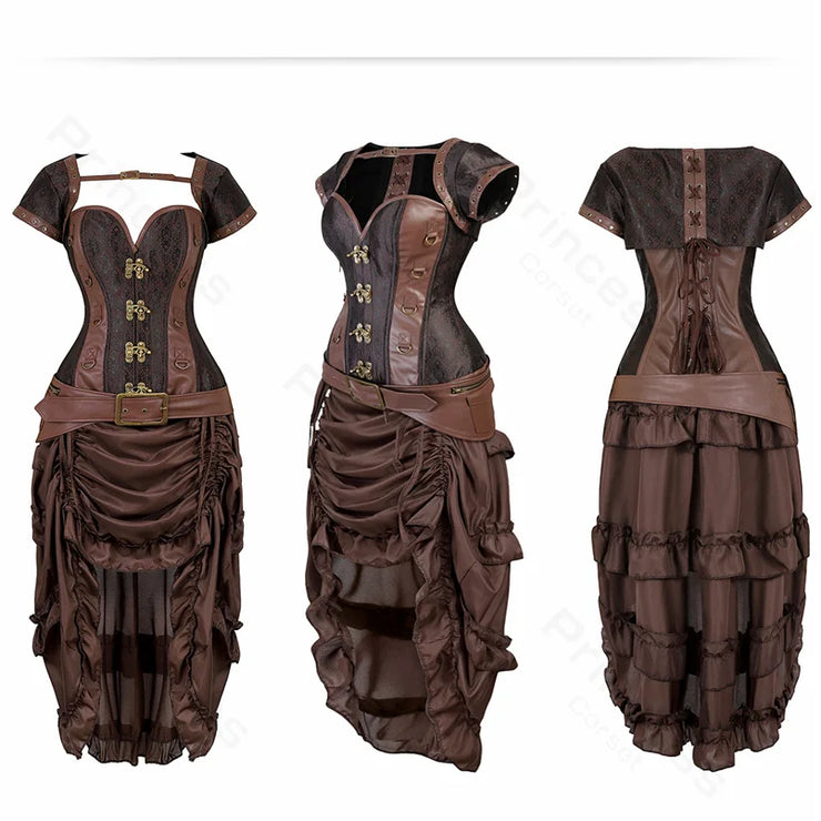 Steampunk Pirate Costume for Women – Cagalli Yulia cosplay Leather Corset Top with Drawstring Skirt Plus Size