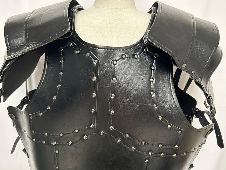 Medieval Steampunk Victoria Knight Pirate Costume – Leather Vest Armor with Body, Shoulder Pauldrons for Men’s LARP and Cosplay