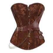 Steampunk Corsets for Women Gothic Corset Bustier Zipper Plus Size Vintage Faux Leather Corset Top Brown Plus Sizes