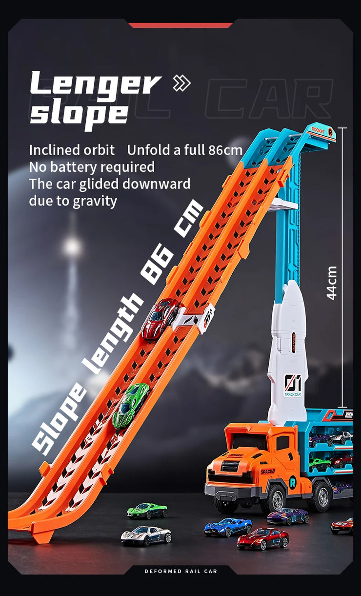 3D Rail Flying Car Set – Inertial Power Puzzle Track with Transforming Alloy Vehicles