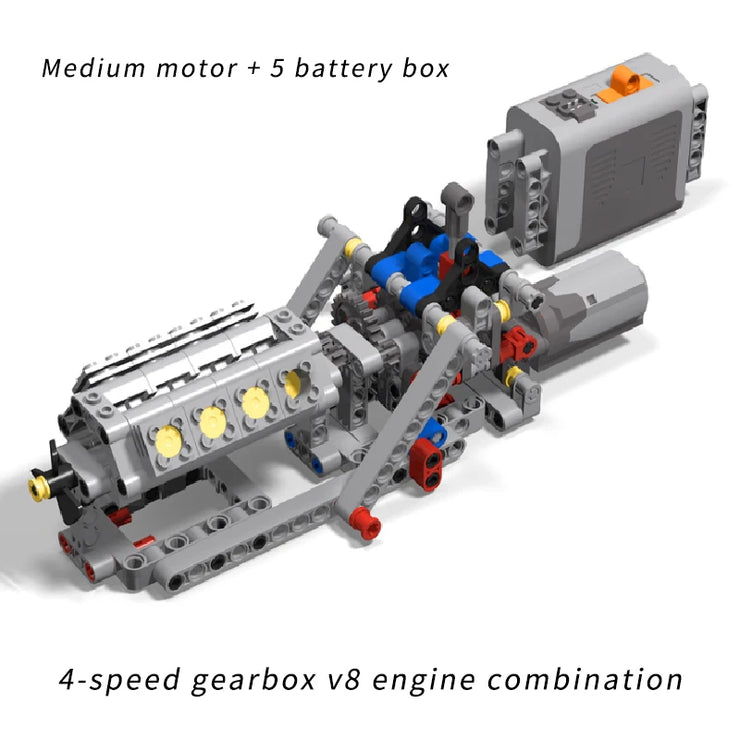 MOC DIY Electric Motor & Gearbox Kit – Technical Building Blocks for Mechanical Models