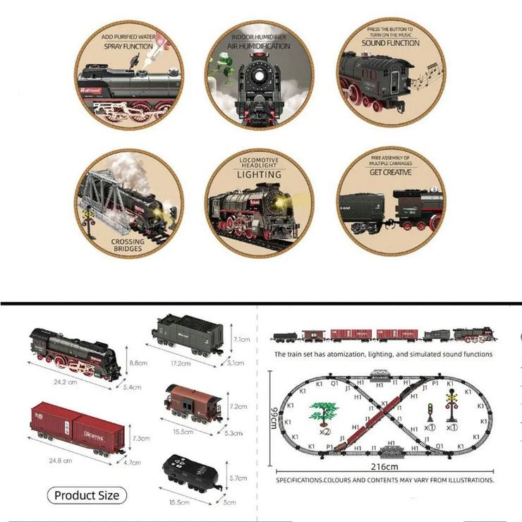 Remote Control Electric Train Set – Classic Model with Assembled Railway Tracks, Light & Sound for Kids
