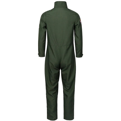 Kids Adults Top Gun Cosplay Bodysuit American Airforce Uniform Halloween Costume Army Green Military Pilot Jumpsuit With Glasses