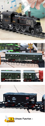 Electric Classic Passenger Train Set – Battery-Operated Steam Locomotive with Smoke and Sound Simulation