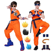 Son Goku and Krillin Cosplay Costumes – Halloween Suits with Tail, Wristband, and Super Saiyan Wig for Adults and Kids