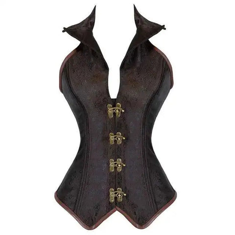 Steampunk Corsets for Women Gothic Corset Bustier Zipper Plus Size Vintage Faux Leather Corset Top Brown Plus Sizes