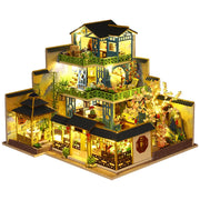 Big DIY Wooden Dollhouse with Furniture & Lights – Chinese Style Villa Miniature Kit