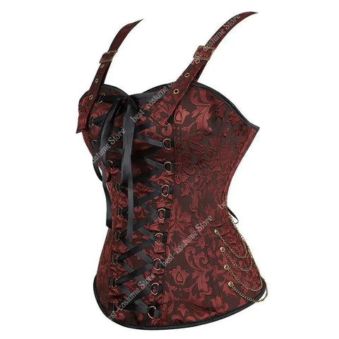 Steampunk Corsets for Women Gothic Corset Bustier Zipper Plus Size Vintage Faux Leather Corset Top Brown Plus Sizes