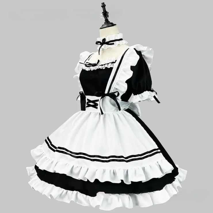 Black and White Lolita Maid Costume – Cute French Apron Dress Uniform for Cafe, Parties, and Cosplay