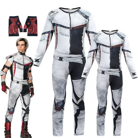 Descendants 3 Carlos Gil Cosplay Costume – Polyester 3D Printed Jumpsuit with Wig for Adults and Kids, Ideal for Halloween Events
