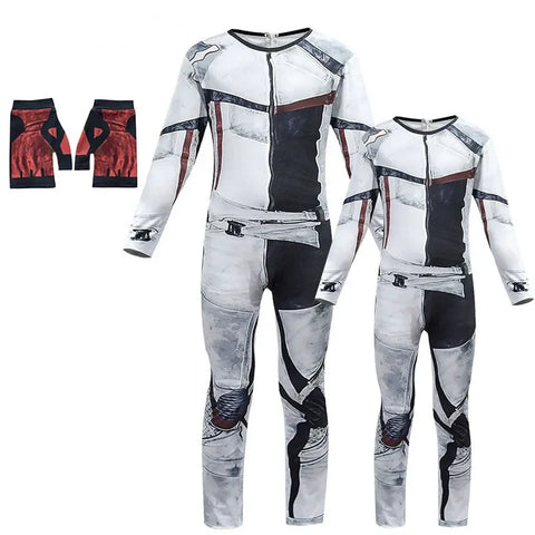 Descendants 3 Carlos Gil Cosplay Costume – Polyester 3D Printed Jumpsuit with Wig for Adults and Kids, Ideal for Halloween Events