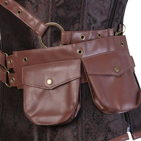 Steampunk Corsets for Women Gothic Corset Bustier Zipper Plus Size Vintage Faux Leather Corset Top Brown Plus Sizes