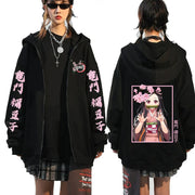 Anime Demon Slayer Zip Up Hoodies Kamado Nezuko And Kamado Tanjirou Print Men Women Harajuku Sweatshirt
