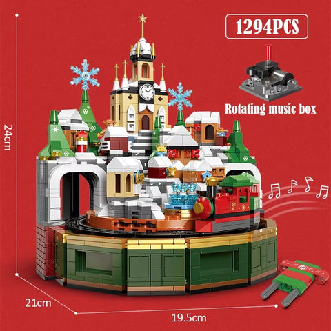 1455 Pcs City Christmas House House Building Blocks Friends Music Box Castle Train Santa Claus Tree Bricks Toys For Kids Gifts