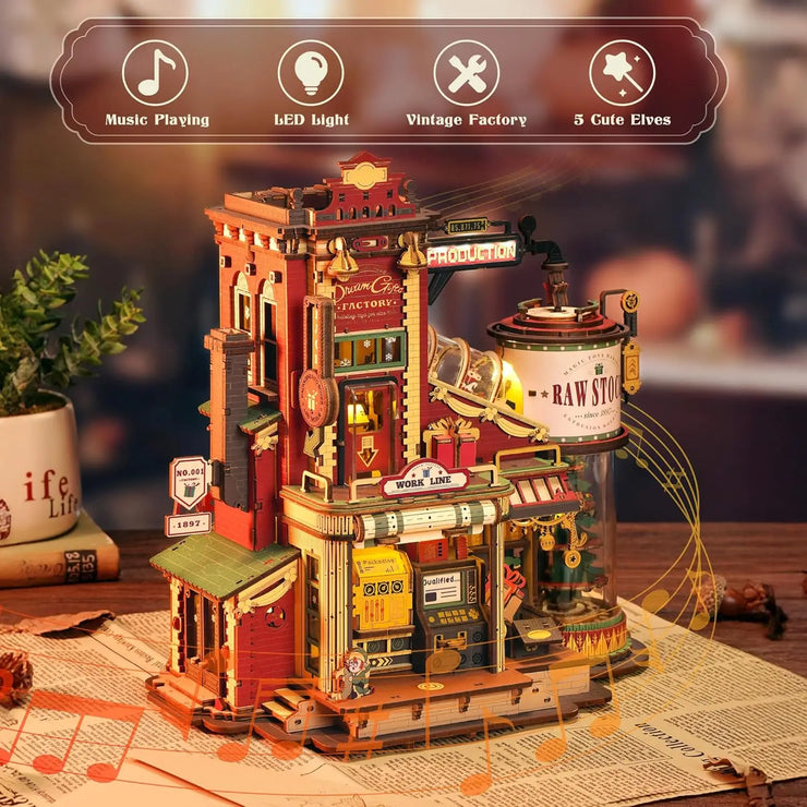 Robotime ROKR Christmas Dream Gift Factory Music Box – 3D Wooden Puzzle Model Kit