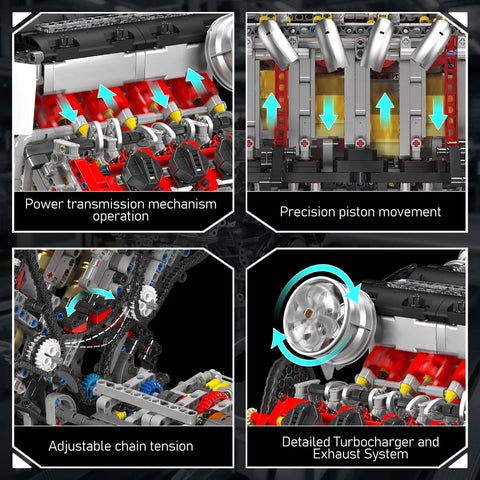 Engine Building Blocks Model Series Technical STEM Toys Moc Tank V8 Engine Supercar W16 Bricks Assembly Toy Set Kids Adults Gift