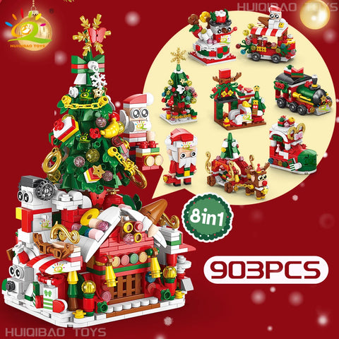 Christmas 8IN1 Santa Claus Tree Model Building Block DIY Elk Snowman Bricks Ornament Toys for Children Adult Gift