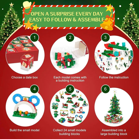 701pcs Christmas Tree Building Set with LED Light Toys Kids Adult 24in1 Christmas Countdown Calendar Building Blocks Gift