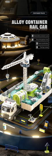 Space Railway Container Truck Diecast Set – Alloy Inertia Vehicles with Sound and Light for Kids