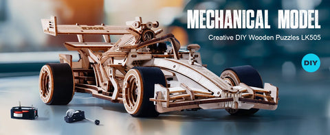 Robotime ROKR 3D Wooden Racing Car Puzzle – DIY Mechanical Model Kit with Roaring Engine and 8-10m Forward Movement for Adults & Teens