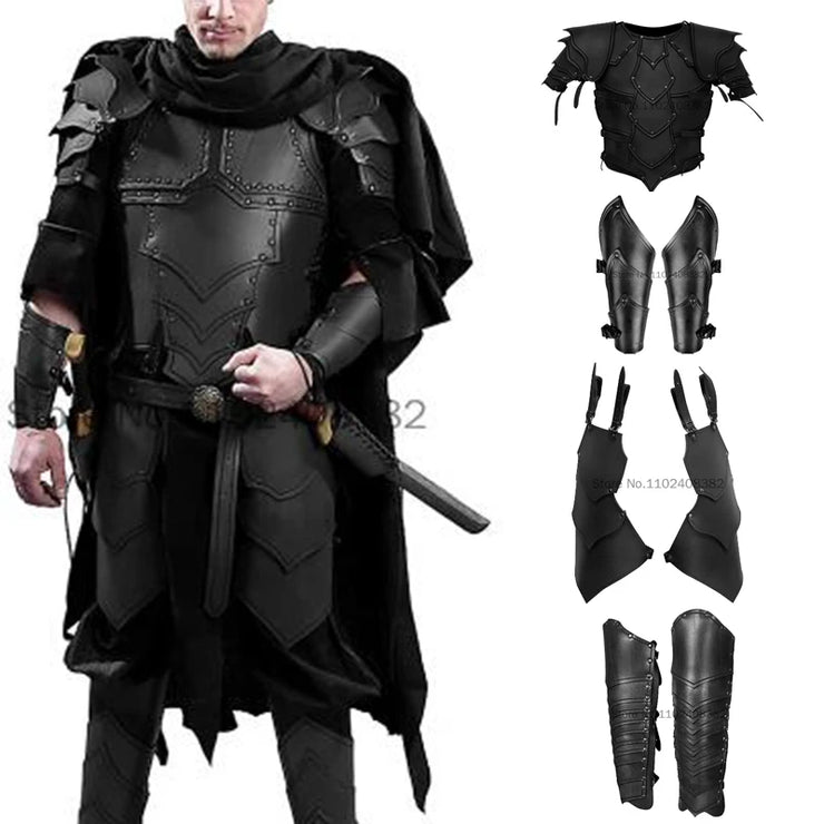 Medieval Steampunk Victoria Knight Pirate Costume – Leather Vest Armor with Body, Shoulder Pauldrons for Men’s LARP and Cosplay