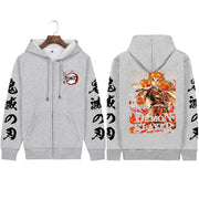 Demon Slayer Anime Zip Jacket Rengoku Kyoujurou Print Hooded Men Casual Zip Hoodies Plus Size Pullover Harajuku Male Sweatshirt