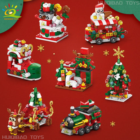 Christmas 8IN1 Santa Claus Tree Model Building Block DIY Elk Snowman Bricks Ornament Toys for Children Adult Gift