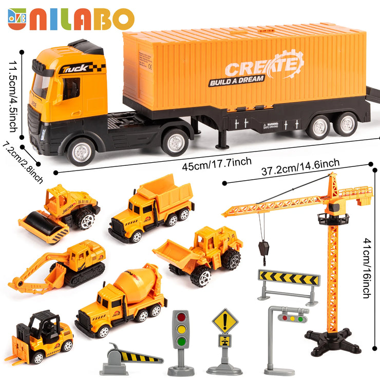 STEM Alloy Construction Vehicle Set – Container Truck, Tower Crane & Excavator for Ages 3–8
