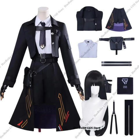 Game Love and Deepspace Anime Cosplay Costume Black Fashion Wig Dress Uniform for Women Girls Halloween Party Role Play