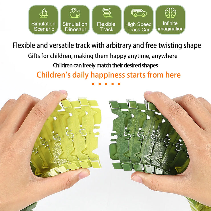 Dinosaur World Road Race Track Set – Flexible Track with Dinosaur Toys and Racing Car for Kids