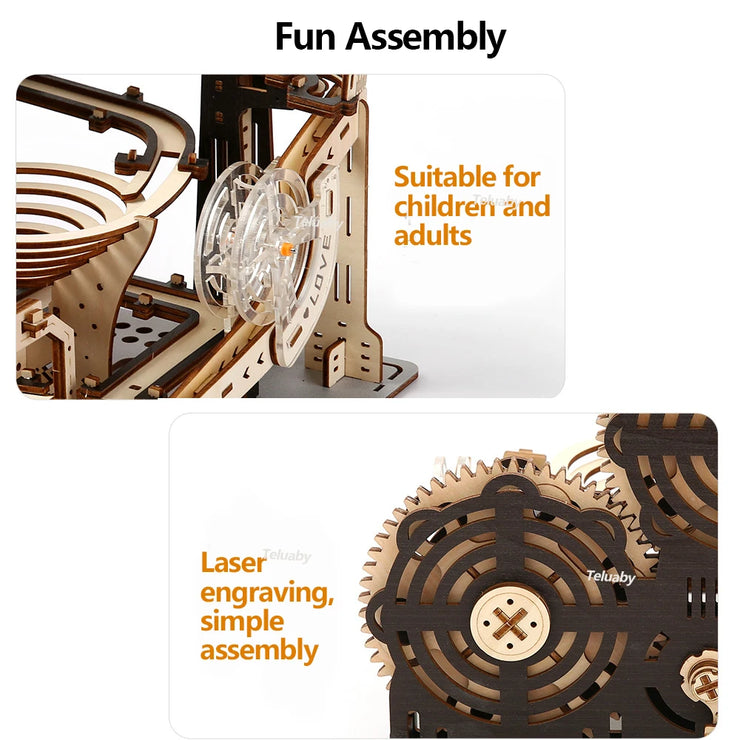 3D Wooden Marble Run Set – DIY Assembly Mechanical Model Kit