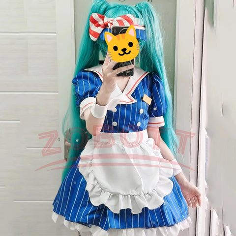 7PCS  Miku Cosplay Costumes Anime Mesmerizer Uniform Halloween Christmas Carnival Party Dressing For Women Hat Apron Accessories