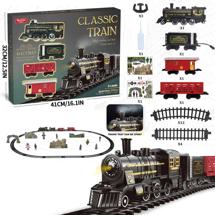 Large Electric Train Track Set – Classic Steam Engine with Lights, Sounds & Long Tracks for Kids
