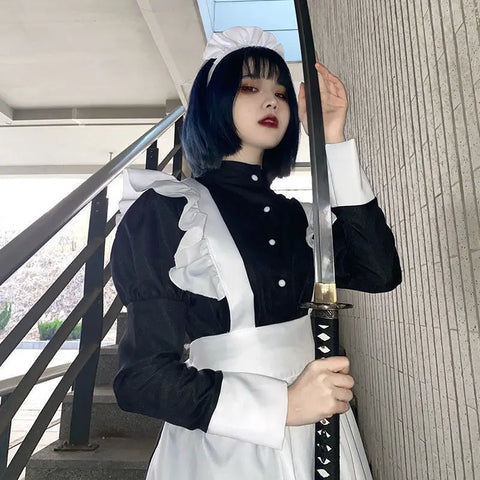 Unisex Maid Cosplay Costume – Long Lolita Apron Dress for Women and Men, Inspired by Anime and Jujutsu Kaisen Café Style